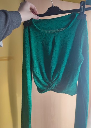 Zümrüt yeşili crop bluz - Görsel 5