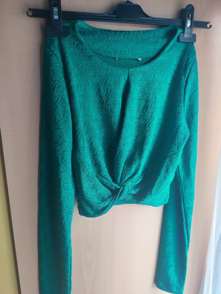 Zümrüt yeşili crop bluz - Görsel 3