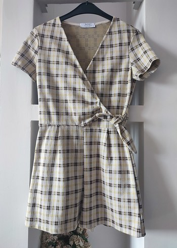 Ekose Desenli Fiyonk Mini Tulum - Görsel 2