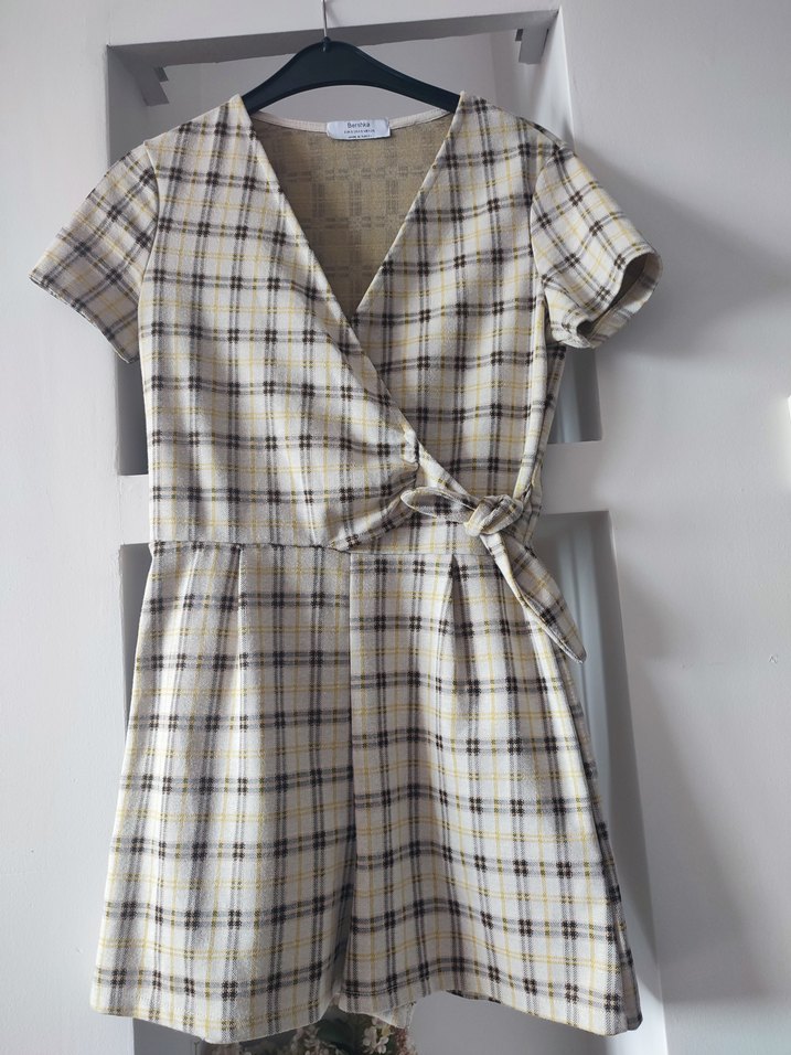 Ekose Desenli Fiyonk Mini Tulum - Görsel 5