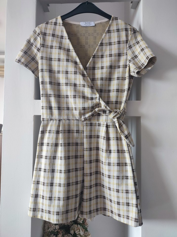 Ekose Desenli Fiyonk Mini Tulum - Görsel 2