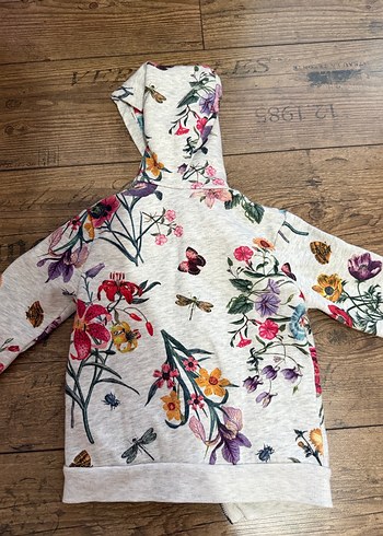 Çiçek Desenli Kapüşonlu Kız Sweatshirt - Görsel 3