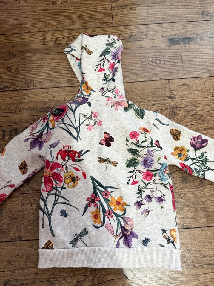 Çiçek Desenli Kapüşonlu Kız Sweatshirt - Görsel 3