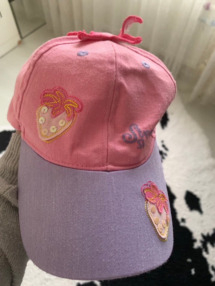 Pembe Nakışlı Butonlu Çocuk Şapkası - Görsel 2