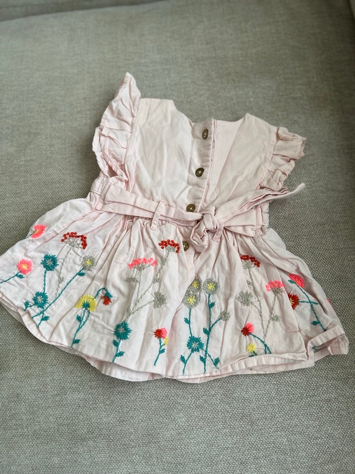 Nakışlı Pembe Kız Çocuk Elbisesi - Görsel 2