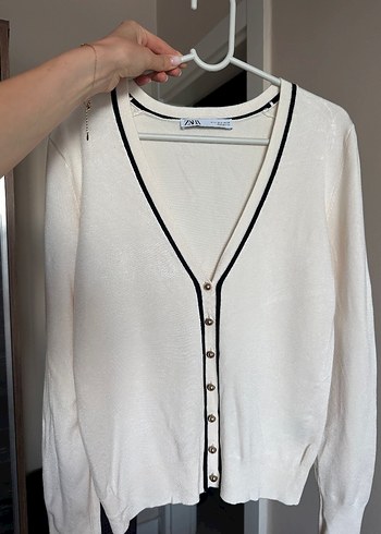 Zara Ekru V Yaka İnce Triko Hirka