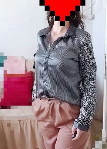 38 Beden gri Renk Saten Gömlek