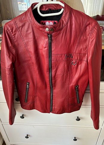 Derimod Kirmizi Deri Biker Ceket