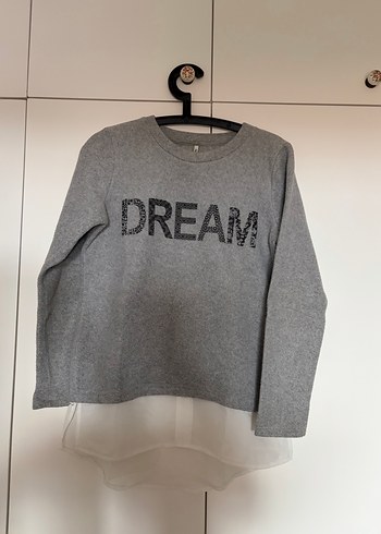 Stradivarius Dream Yazili Gri Melanj Uzun Kollu Sweatshirt