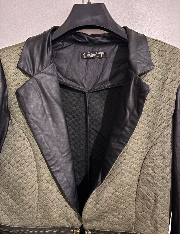 Kadın Haki Deri Uzun Ceket - Görsel 2