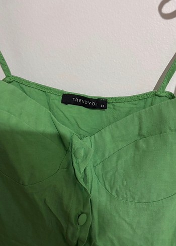 Yeşil Keten Mini Askılı tulum - Görsel 4