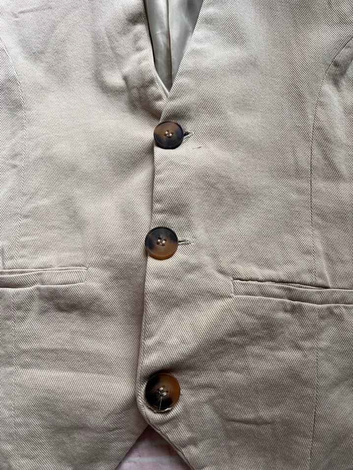 Bej Keten Düğmeli Bohem Yelek - Görsel 4