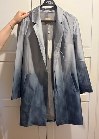 Aker Gri Mavi Ombre Uzun Blazer Ceket