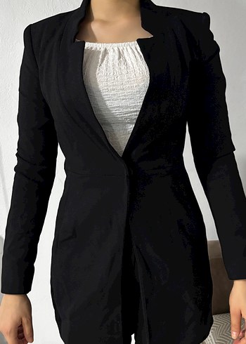 Zara Sikligin Simgesi Siyah Uzun Blazer Ceket