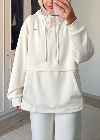 Oysho Ekru Oversize Kapusonlu Sweatshirt