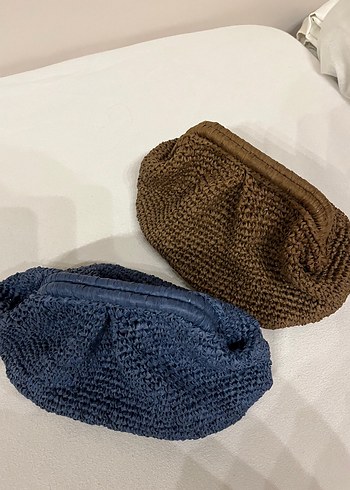 Rafya ipten hasır örgü pileli burslu çanta
