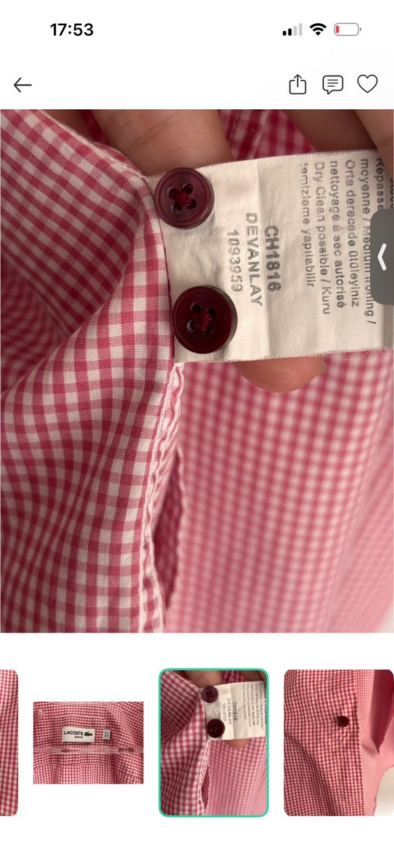 Orijinal Lacoste Pembe Mikro Kareli Gömlek — görsel 5/6