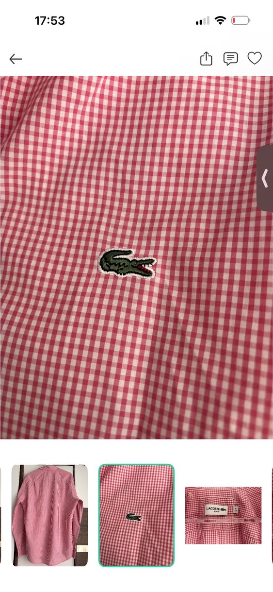 Orijinal Lacoste Pembe Mikro Kareli Gömlek — görsel 3/6