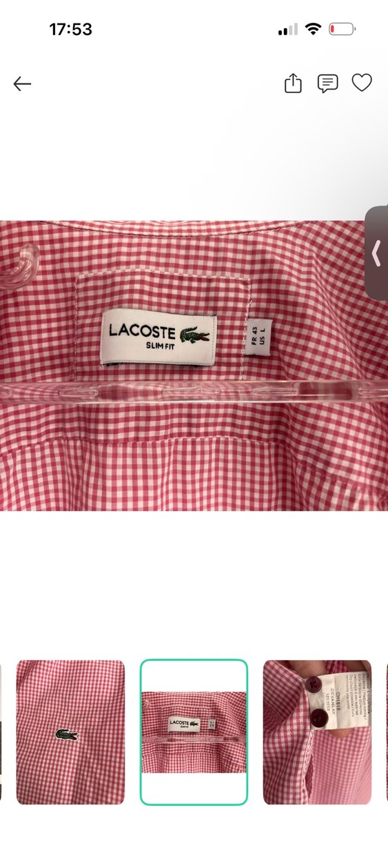 Orijinal Lacoste Pembe Mikro Kareli Gömlek — görsel 4/6