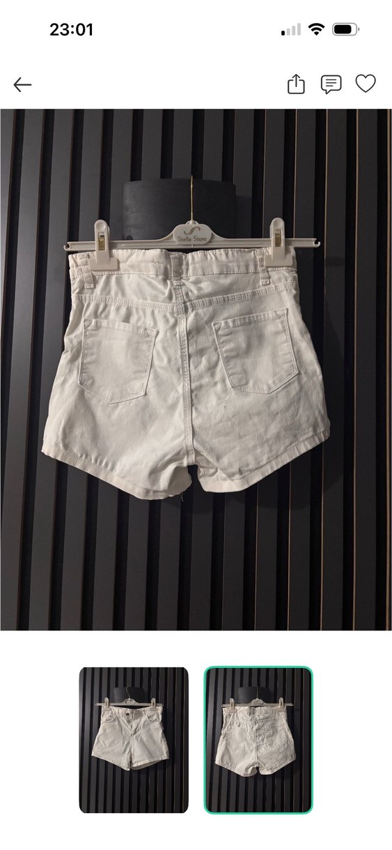 Beyaz Yüksek Bel Denim Şort — görsel 2/3