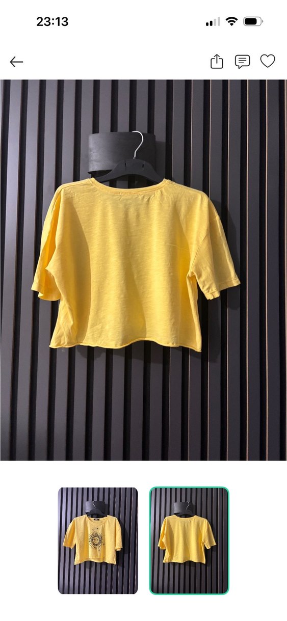 Sarı Güneş Baskılı Crop Tişört — görsel 2/3