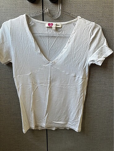 Koton kadın beyaz v yaka slim fit tişört