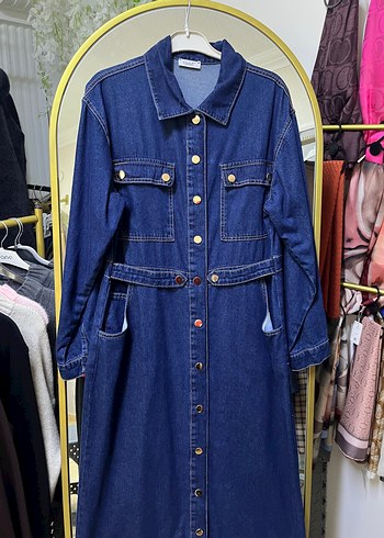 Diğer Koyu Mavi Denim Uzun Elbise