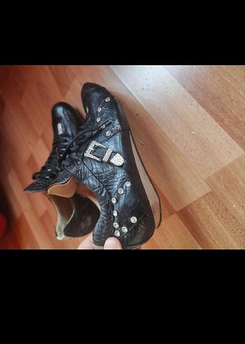 39 Beden Siyah Deri Biker Spor Ayakkabı