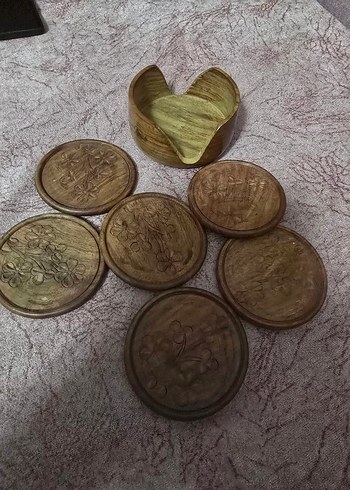 Bohem Tarzı Parlak Kahverengi Ahşap Bardak Altlığı - Görsel 3