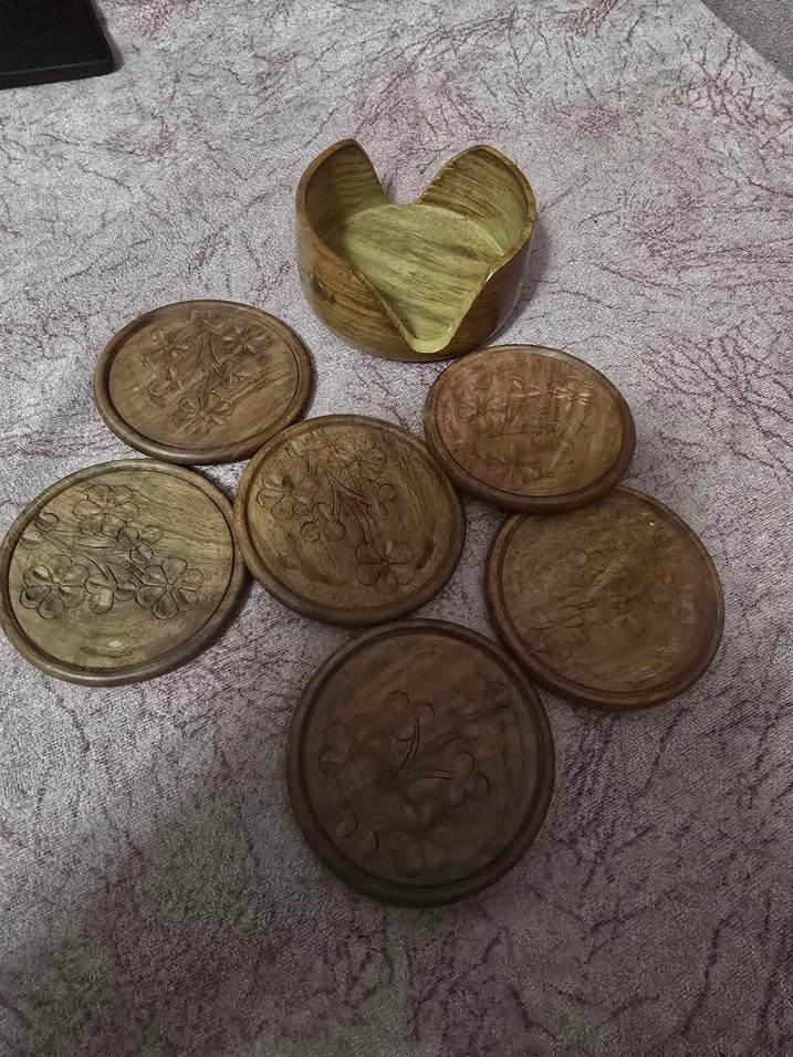 Bohem Tarzı Parlak Kahverengi Ahşap Bardak Altlığı - Görsel 3