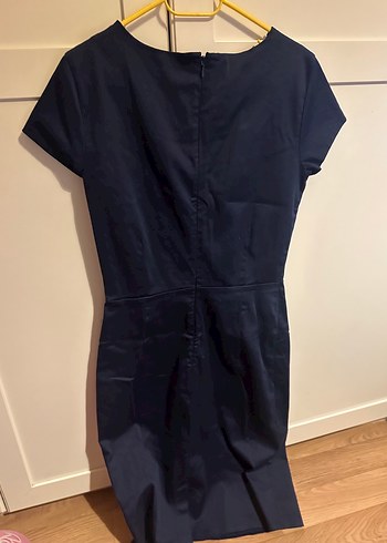 Lacivert V Yaka Midi Ofis Elbisesi - Görsel 6