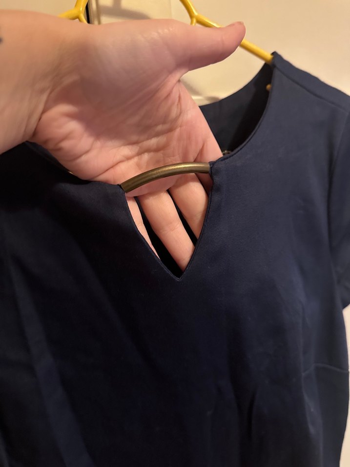 Lacivert V Yaka Midi Ofis Elbisesi - Görsel 4