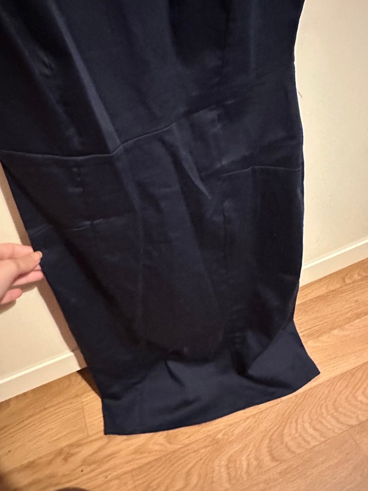 Lacivert V Yaka Midi Ofis Elbisesi - Görsel 5