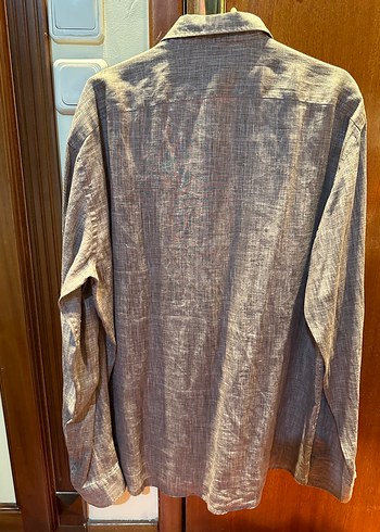 Gri Erkek Keten Uzun Kollu Gömlek - Görsel 6