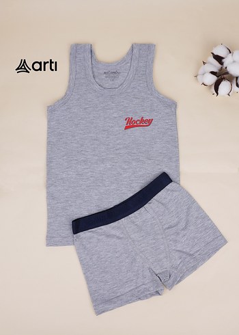 Erkek Çocuk Gri Atlet ve Boxer Takımı 3  takım - Görsel 3