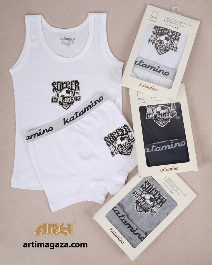 Erkek Çocuk Gri Atlet ve Boxer Takımı 3  takım - Görsel 4