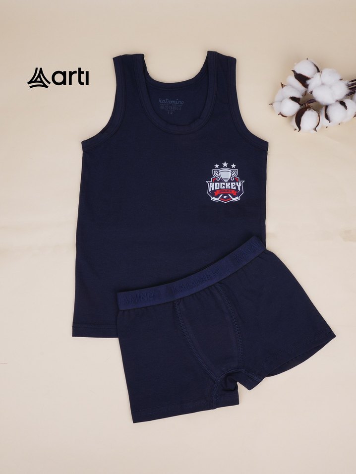 Erkek Çocuk Gri Atlet ve Boxer Takımı 3  takım - Görsel 2