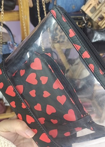 Renkli Kalpli Fermuarlı Makyaj Çantası - Görsel 2