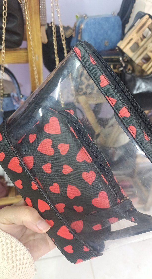 Renkli Kalpli Fermuarlı Makyaj Çantası - Görsel 2