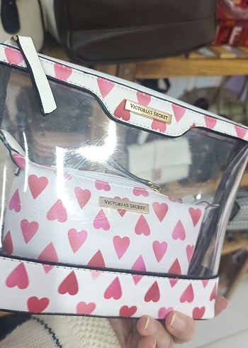 Renkli Kalp Desenli Kadın Makyaj Çantası - Görsel 3