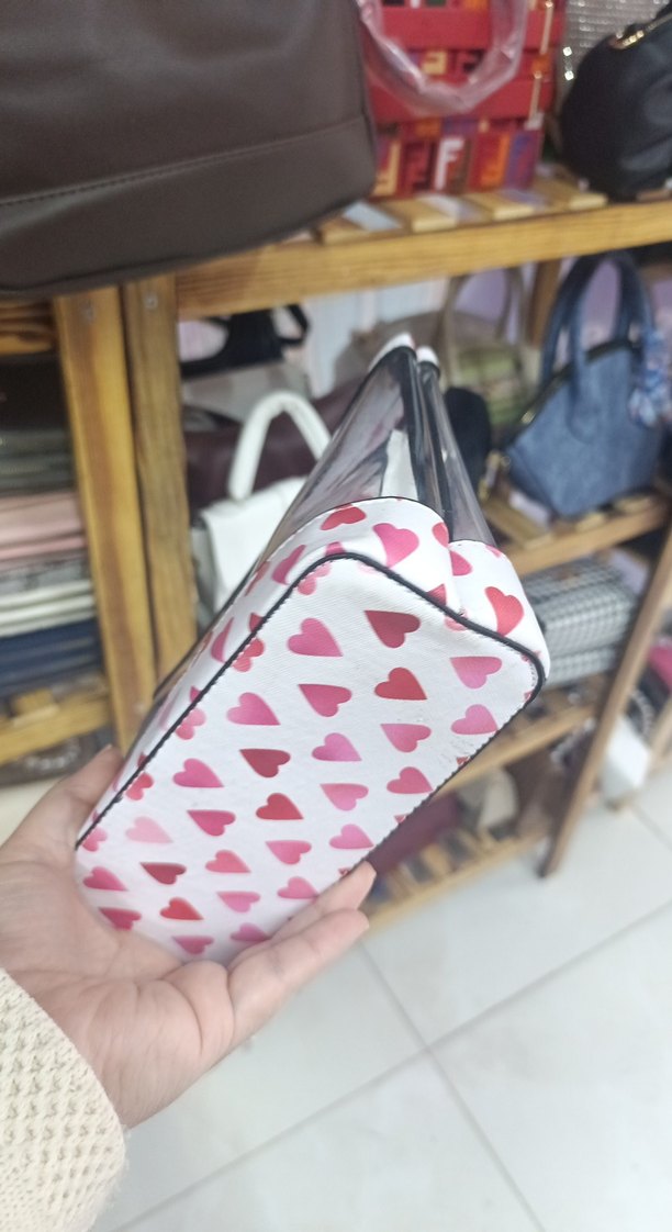 Renkli Kalp Desenli Kadın Makyaj Çantası - Görsel 2