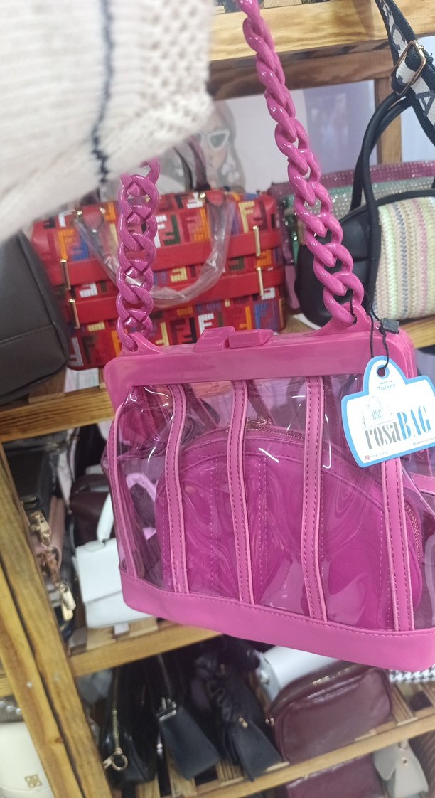 Pembe Zincir Detaylı Kadın Şeffaf Çanta - Görsel 2