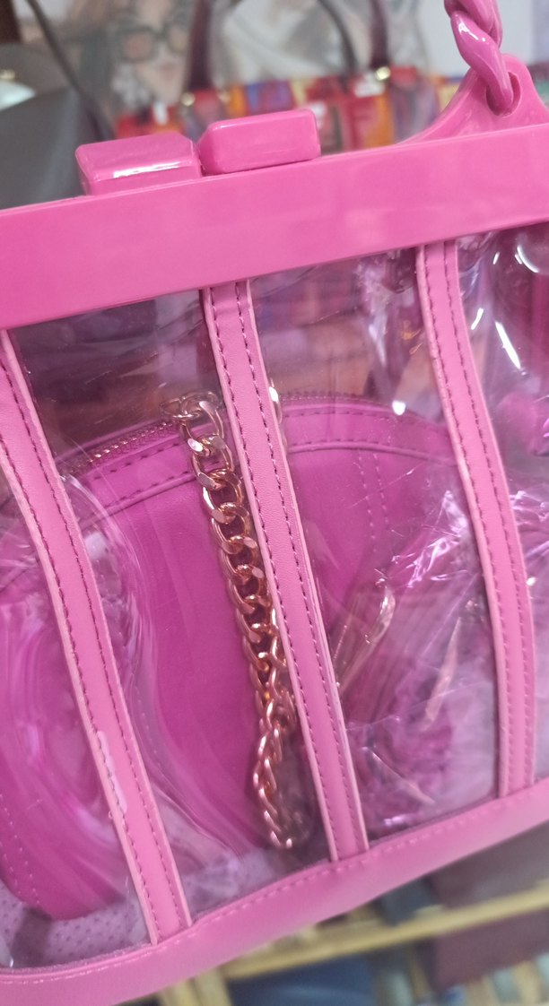 Pembe Zincir Detaylı Kadın Şeffaf Çanta - Görsel 3