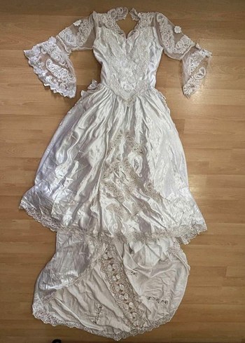 Diğer Romantik Vintage Ekru Dantelli Uzun Gelinlik