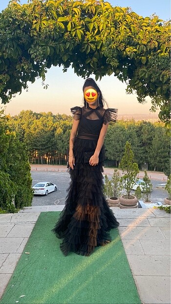 Siyah tül abiye