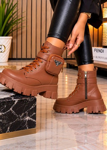 Prada Sehir Stiline Uygun Kahverengi Bagcikli Bot