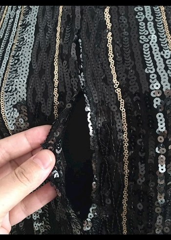 Zara Uzun Kollu Çizgili Payetli Gri Kadın Elbise
