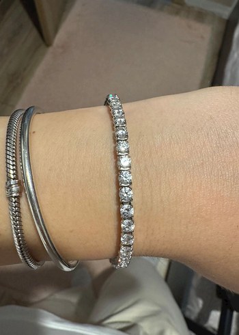 swarovski Gumus Tasli İnce Tenis Bileklik