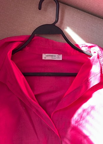 Düğmeli Pembe Uzun Kollu Keten Gömlek - Görsel 2