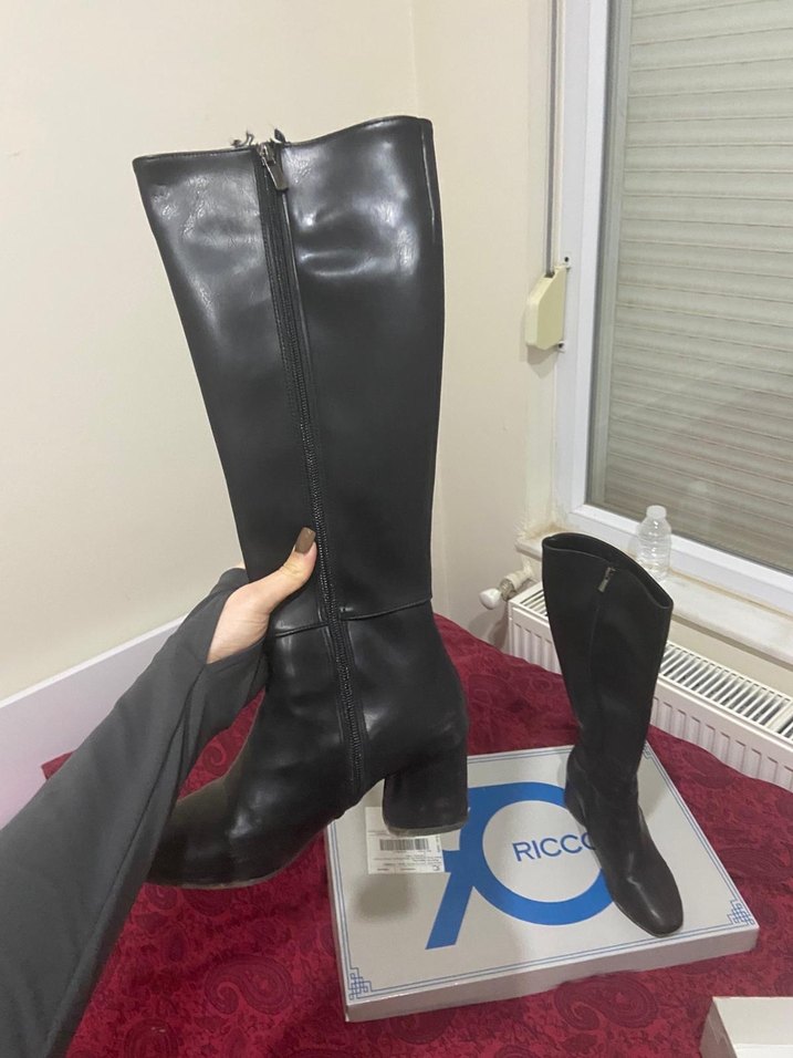 Kadın Kahverengi Deri Dizüstü Stiletto Çizme - Görsel 2